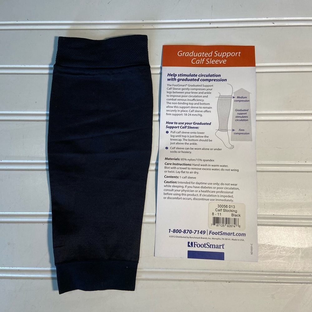 FootSmart Calf Sleeve Ladies Sz 8-11 Blk 1 Per Package New with Instruction Card